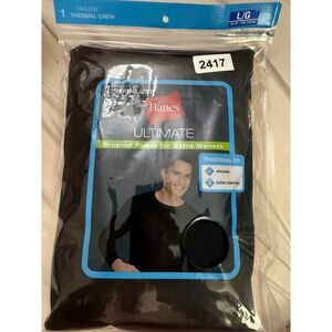 Hanes Ultimate Mens Thermal Crew Neck Black Brushed‎ Fleece Base Layer Top Large